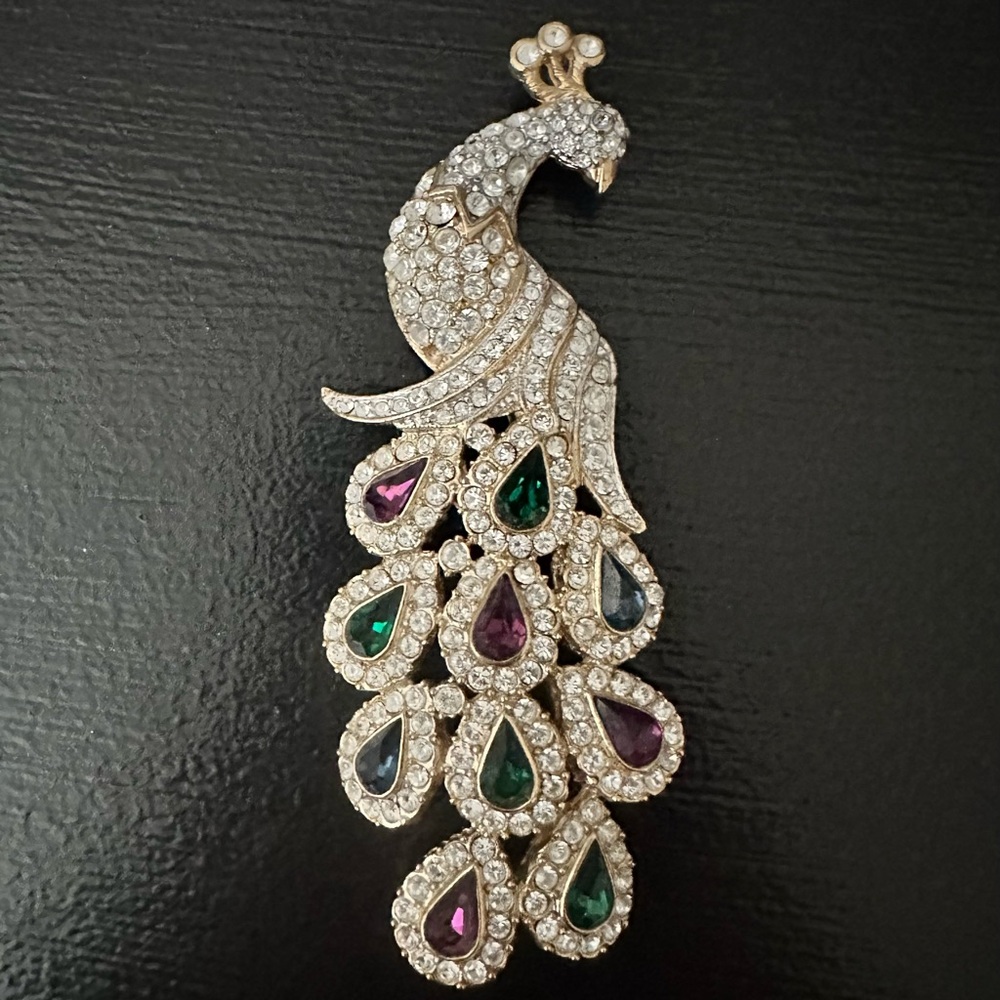 Nolan Miller  Peacock Brooch with Crystals